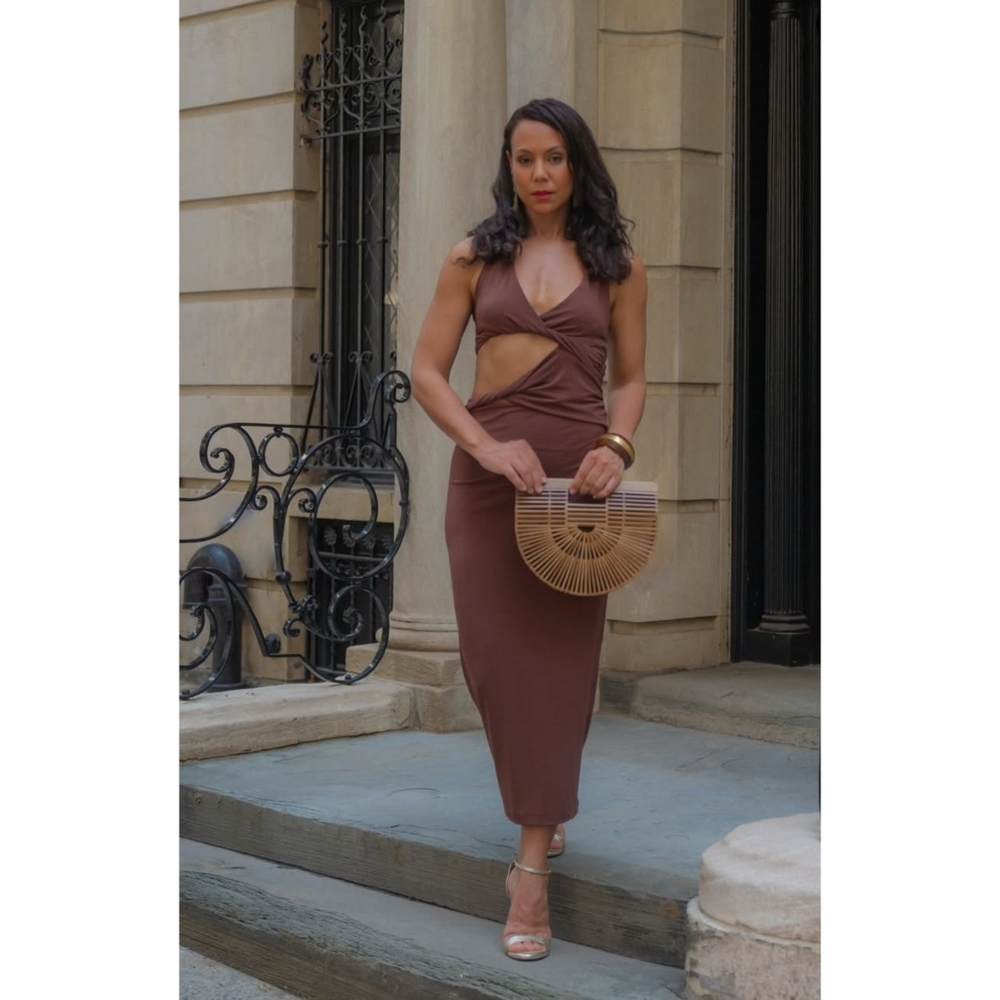Zara Cut Out Dress Brown - Picture 5 of 14